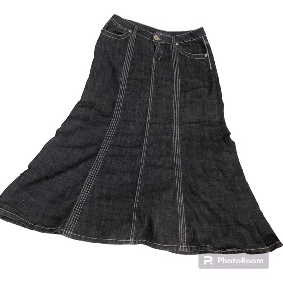 Baccini Dresses & Skirts - Baccini Black Maxi Mermaid Enforced Seam Stretch Zip Up Denim Jean Skirt size 6